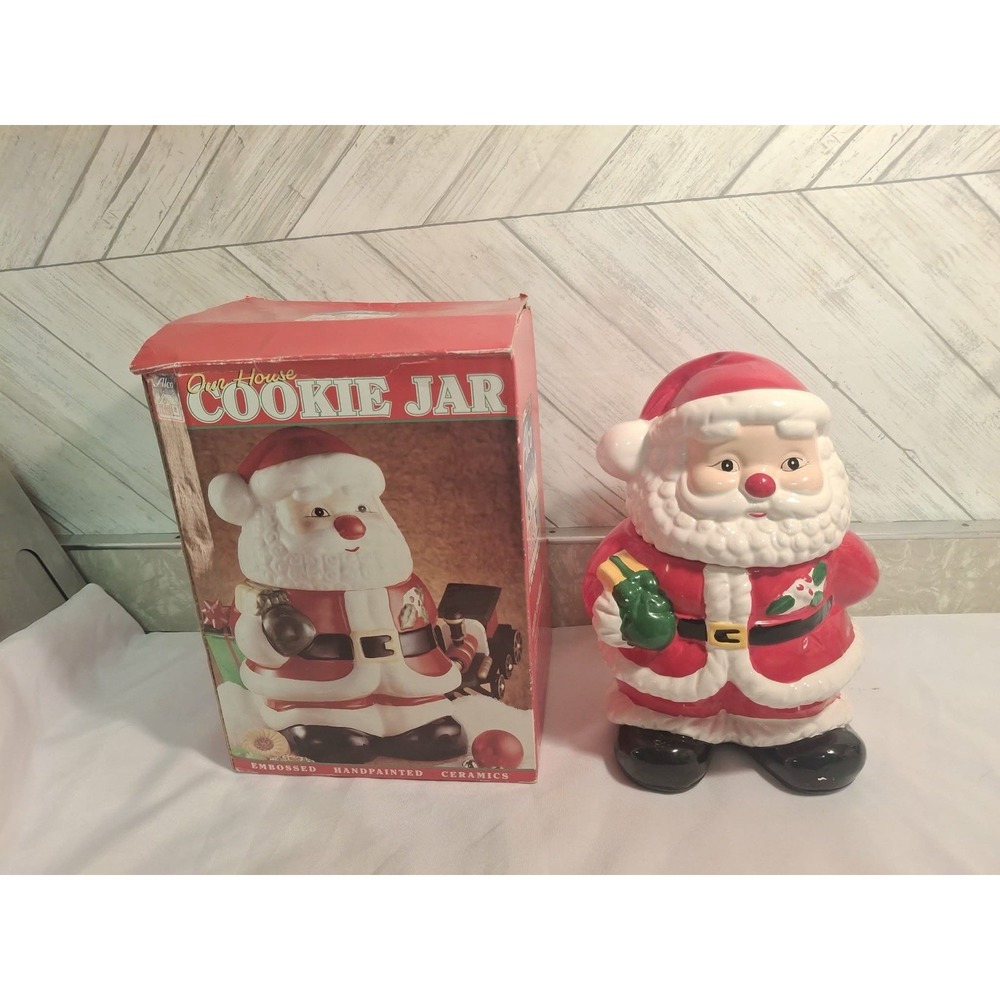 Vintage ALCO Ceramic Santa Claus Cookie Jar in Original Box Christmas Decor